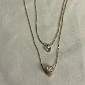 NWT Double necklace with earrings set, circle and heart with post earrings